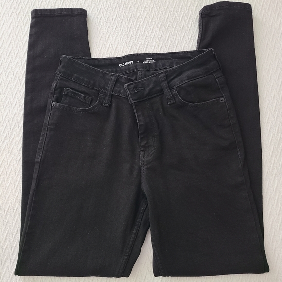 Old Navy Mid Rise Rockstar Super Skinny Black Jeans Size 6 - Picture 1 of 9